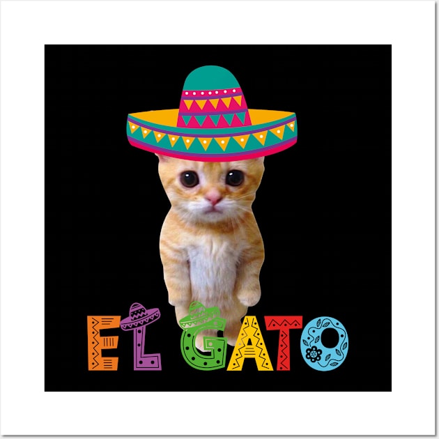 El Gato Meme Mexican Cat Latino Munchkin Kitty Cinco de Mayo Wall Art by LaroyaloTees